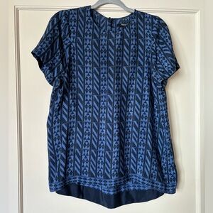 Madewell Blue Silk Print Top Size M